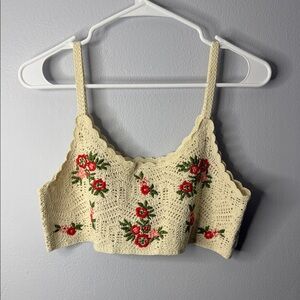 Floral Embroidered Crochet Crop Top